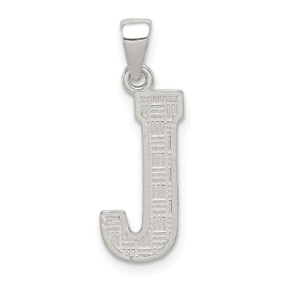Sterling Silver, Sami Collection, Textured Block Initial J Pendant - Picture 1 of 5